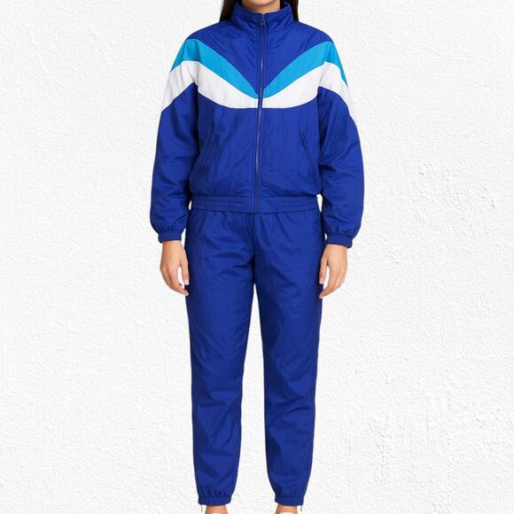 90s Vintage Colorblock Track Set Y2K Blue White Windbreaker Joggers Size Medium - Picture 1 of 16